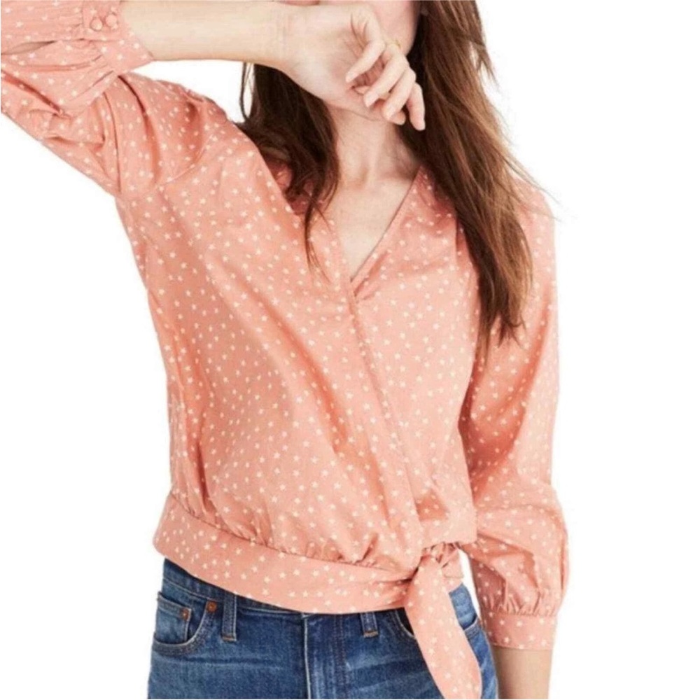 Madewell Star Scatter Novelty Print Wrap Top-Coral Peach-Size Small